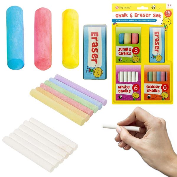 Scuola Lavagna Gesso Da Marciapiede Colorato Bianco Per Bambini Ruvido + Spugna-image