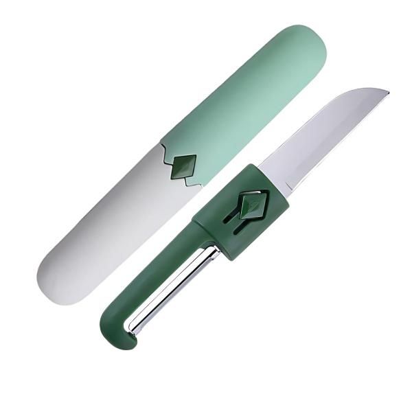 Strumento Da Cucina Multifunzionale 2In1: Coltello E Pelaverdure E Frutta Verde E Bianco-image