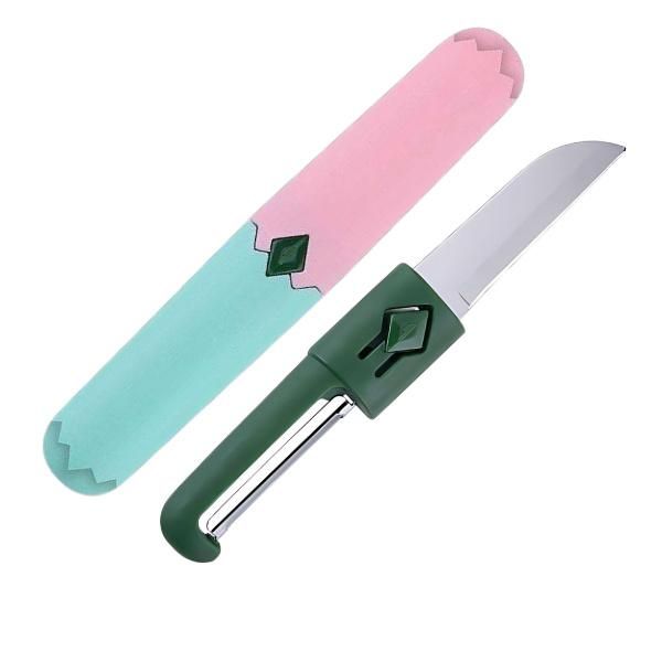 Strumento Da Cucina Multifunzionale 2In1: Coltello E Pelaverdure E Frutta In Verde-Rosa-image