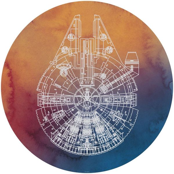 Carta Da Parati Rotonda Autoadesiva Disney Star Wars Millennium Falcon Arancione E Blu - 612026 - Ø 128 Cm-image