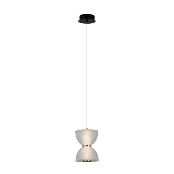 Lampada A Sospensione Decorativa Per Soggiorno In Bianco E Nero Paralume A Clessidra Colore Caldo Led 8W Tica Italux-image