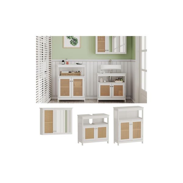 Vicco BadmöBel-Set Rosario, Weiß, Moderne Serie, Badezimmer, Dekorative Front, Spiegelschrank, Waschtischunterschrank, Sideboard-image