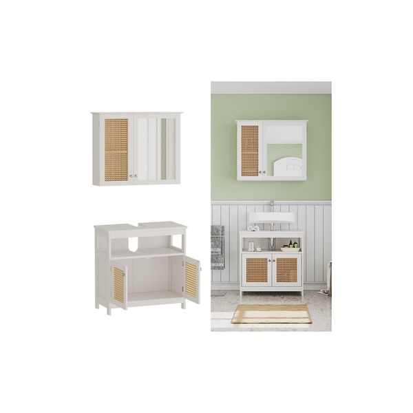 Vicco BadmöBel-Set Rosario, Weiß, Moderne Serie, Badezimmer, Dekorative Front, Spiegelschrank, Waschtischunterschrank-image