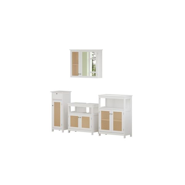 Vicco BadmöBel-Set Rosario, Weiß, Moderne Serie, Badezimmer, Dekorative Front, Spiegelschrank, Waschtischunterschrank, Midischrank, Sideboard-image
