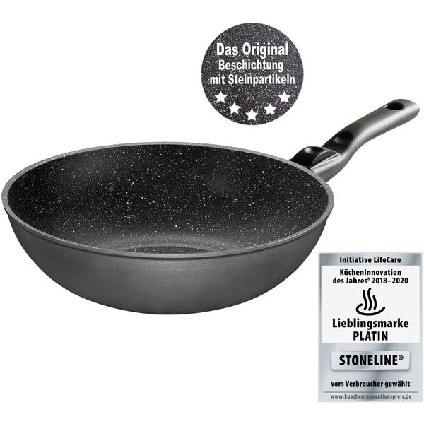 Wok Stoneline, Grau (Anthrazit), H:9,5Cm Ø:30Cm, Pfannen, Wok, Induktion, Ø 30 Cm-image