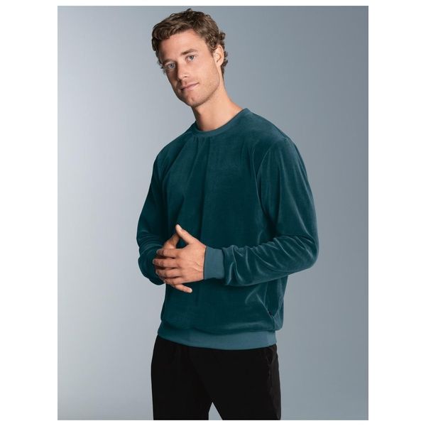 Sweatshirt Trigema "Trigema Nicki-Shirt", Herren, Gr. L, Blau (Saphir), Nicki, 80% Baumwolle, 20% Polyester, Lang, Rundhals, Sweatshirts Sweatshirt-image