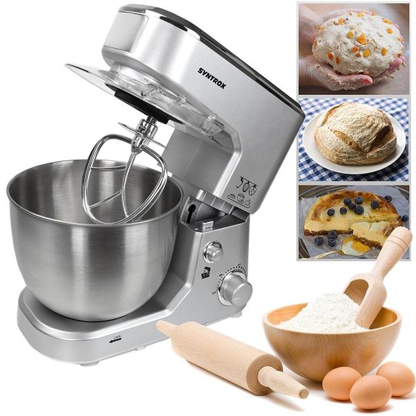 Syntrox Germania Robot Da Cucina Impastatrice Impastatrice, Vasca In Acciaio Inox, 5 Litri "Silver"""-image