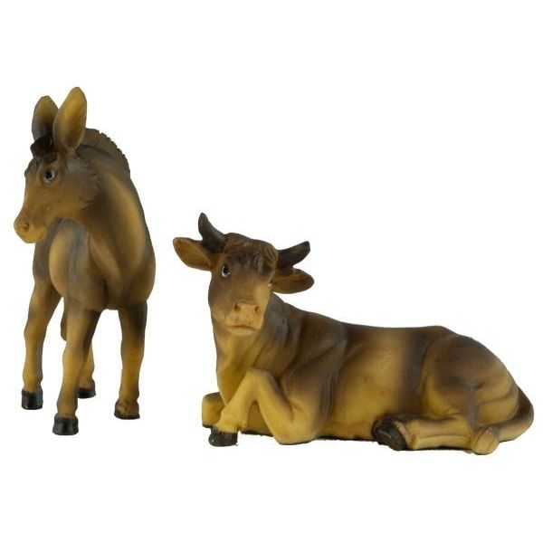 Figure Del Presepe Dipinte A Mano Bue E Asino 2 Pezzi, Circa 9 Cm, K 001-03-image