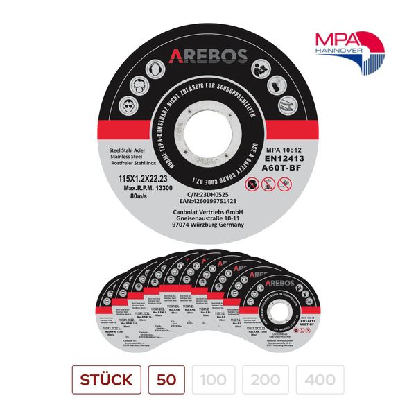 Dischi Da Taglio Arebos 115 Mm 50 Pezzi Per Acciaio Inox Metallo En 12413-image