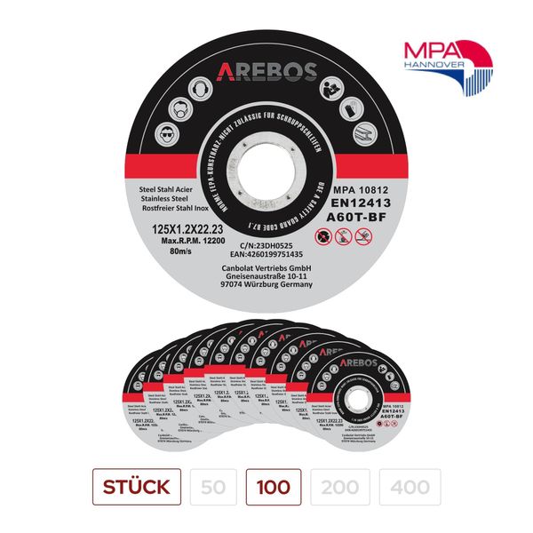 Arebos Dischi Da Taglio 125 Mm 100 Pezzi Per Acciaio Acciaio Inox Metallo EN12413-image