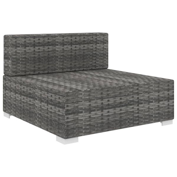 Divano Modulare Sezione Centrale 1 Pezzo + Cuscini In Poly Rattan Grigio-image