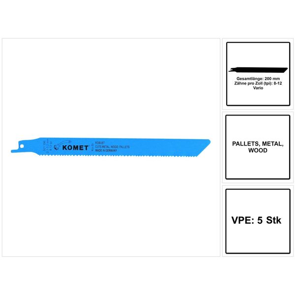Komet Pallets Lama Da Taglio 200Mm 8-12Tpi - 5 Pz. ( 501.396 ) Hss-Bi-Metall Vario-image