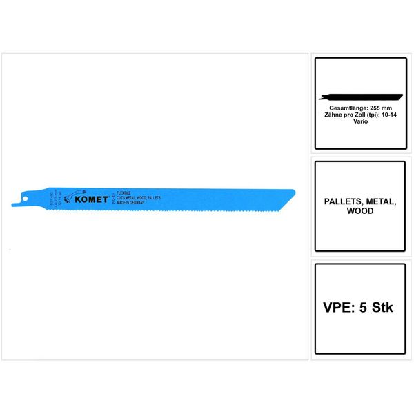 Komet Pallets Lama Da Taglio 225Mm 10-14Tpi - 5 Pz. ( 501.400 ) Hss-Bi-Metall Vario-image