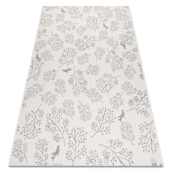 Tappeto Di Spago Sizal Flat 48774/367 Foglie Ucellini Crema Grigio Grigio 80X150 Cm-image