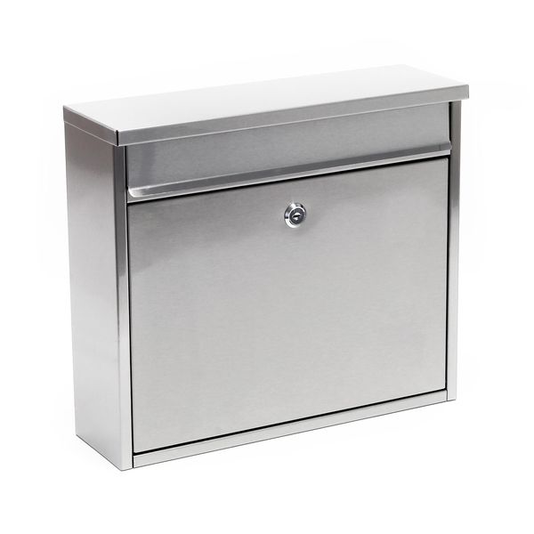 Cassetta Postale Wiltec V13 In Acciaio Inox 360 X 115 X 320 Mm, Cassetta Postale A Muro Con Serratura E Sportello, Cassetta Postale In Acciaio-image