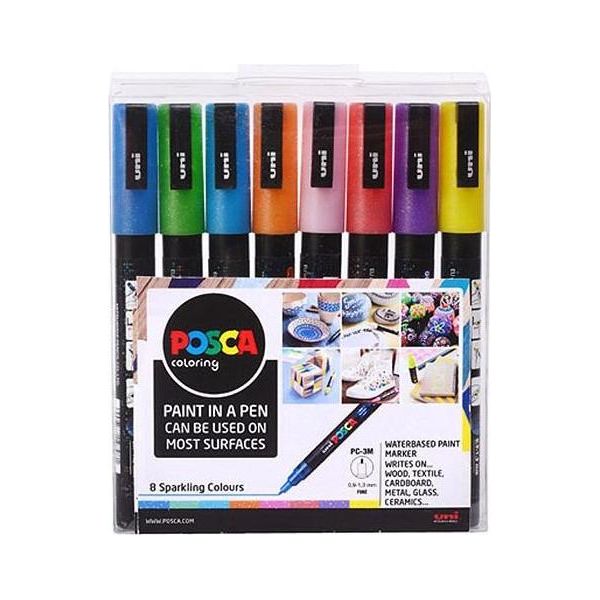 Posca Pennarello Unico PC-3M 0,9-1,3 Mm Set Di 8 Colori Glitterati-image