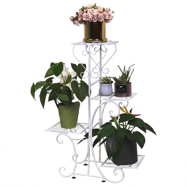 Wisfor Scala Per Fiori Bianca In Metallo A 4 Livelli Scaffale Per Fiori Scaffale Per Piante Per Balcone Giardino, 81×57×26Cm-image