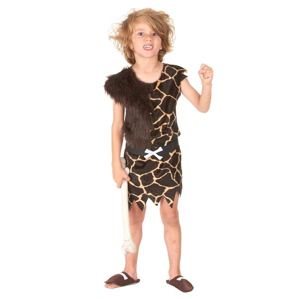 Costume Da Cavernicolo Per Bambini Costume Dell'età Della Pietra Marrone-Beige - 110/116 (5-6 Anni)-image