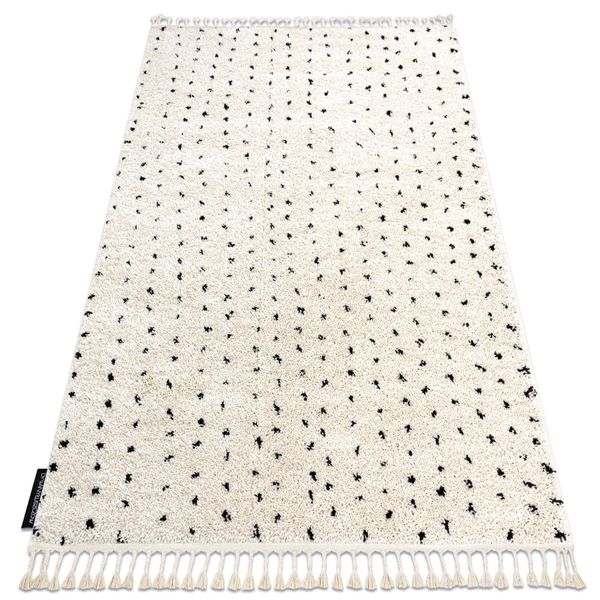 Tappeto Berber Syla B752 Puntini Crema Frange Berbero Marocchino Shaggy Beige 120X170 Cm-image