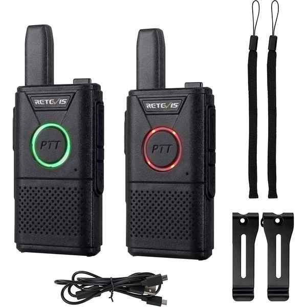Retevis RT618 Walkie-Talkie Per Bambini, Mini Radio Di Emergenza Senza Licenza, Set Radio Pmr Ultrasottile A 16 Canali Vox Dual Ptt, Cavo Di Ricarica Usb Ricaricabile (1 Paio, Nero)-image