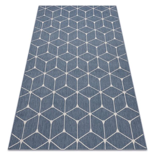 Tappeto Di Spago Sizal Flat 48721/591 Cubi 3D Blu Azzurro 200X290 Cm-image