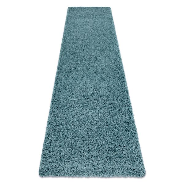 Tappeti, Tappeti Passatoie Soffi Shaggy 5Cm Blu - Per Il Soggiorno, La Cucina, Il Corridoio Azzurro 80X250 Cm-image