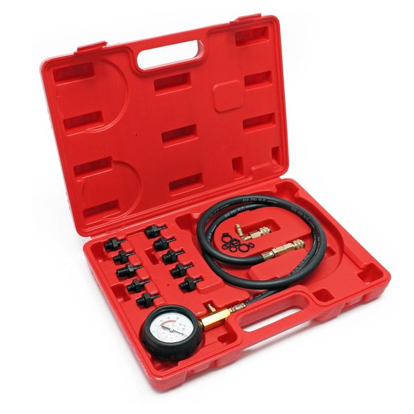 Tester Di Pressione Dell'olio Wiltec 12 Pezzi, 0-10 Bar, Manometro Dell'olio Con Tubo Flessibile, Tester Di Pressione Dell'olio Per Auto E Camion, Tester Di Pressione Dell'olio Motore, Tester Con Dispositivo Di Misurazione In Valigetta-image