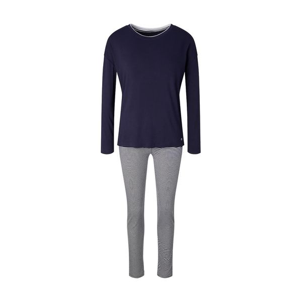 Tom Tailor Damen Pyjama-Set Mit Streifenhose, Blau, Logo Print, Gr. 46-image