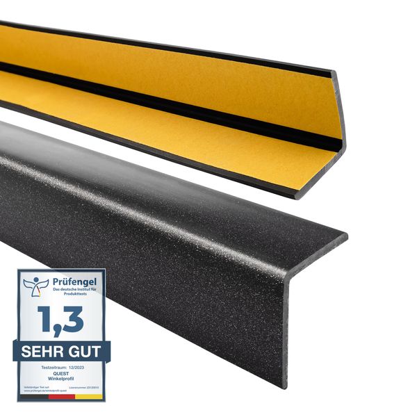 Quest Profilo Angolare Protettivo In Pvc Morbido Autoadesivo 27X27 Mm, 1,65 M, Protezione Bordi, Nero-Argento-image