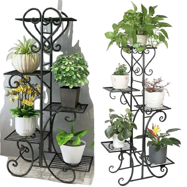 Supporto Per Piante, Design A 5 Livelli, Adatto Per Uso Interno Ed Esterno, Nero-image