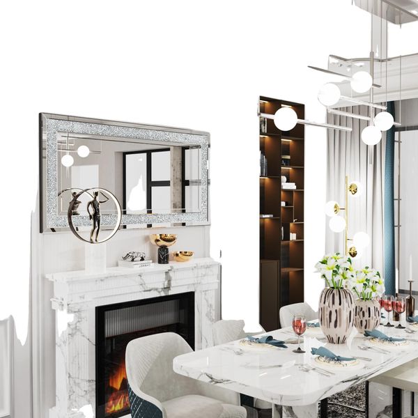 Specchio Da Parete, Crush Diamond Design, Cornice In Vetro Sfaccettato, Grigio Chiaro-image