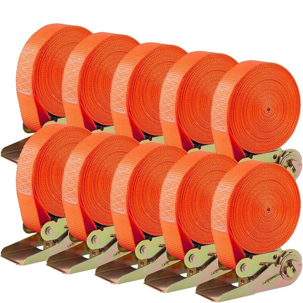 Cinghie Di Tensione A Cricchetto, Lunghezza 6 M, Forza Di Trazione 800 Kg, Confezione Da 10, Arancione-image