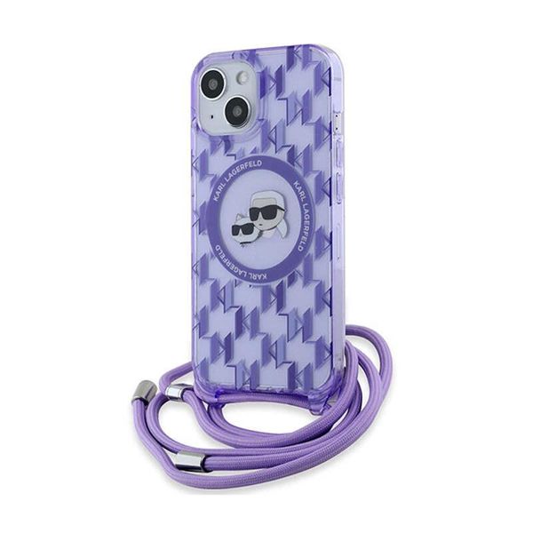 Karl Lagerfeld Klhmp15Shckcklcu Iphone 15 / 14 / 13 6.1 Fioletowy/Purple Hardcase Iml Crossbody Monogram Karl & Choupette Head Magsafe-image