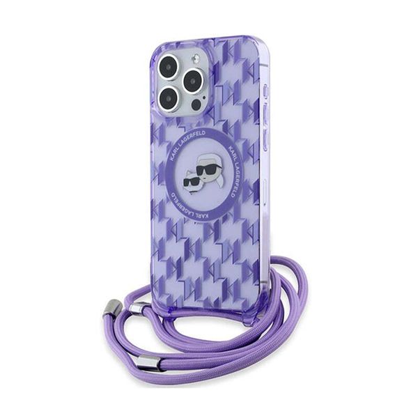 Karl Lagerfeld Klhmp15Lhckcklcu Iphone 15 Pro 6.1 Fioletowy/Purple Hardcase Iml Crossbody Monogram Karl & Choupette Head Magsafe-image