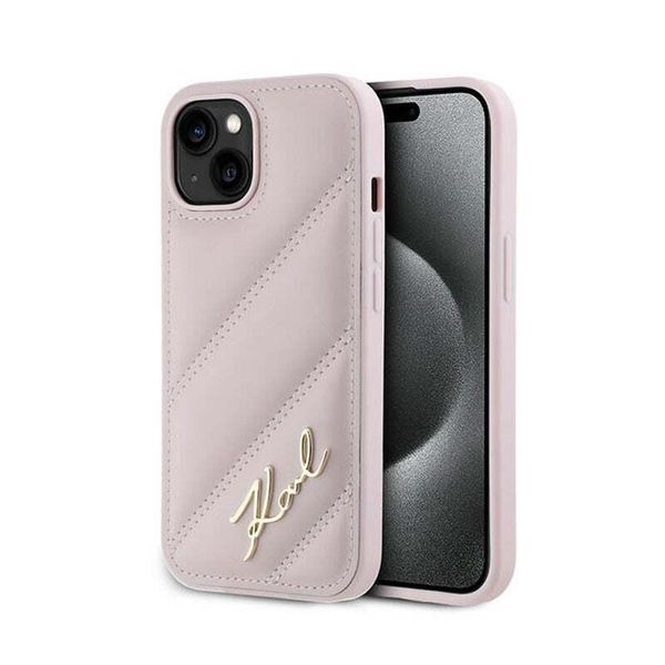 Karl Lagerfeld Klhcp15Mpqdsmgp Custodia Rigida Per Iphone 15 Plus / 14 Plus 6.7 RóżOwy/Rosa Diagonale Quilted Script-image