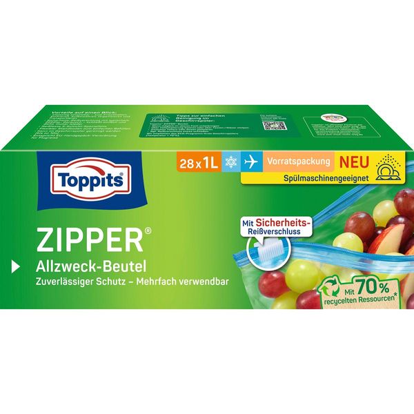 Toppits 4008871210272 Toppits Sacchetto Multiuso Con Cerniera, 28 X 1 Litro, Trasparente-image