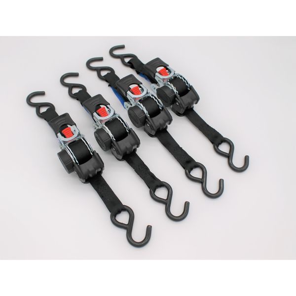 Cinghia Di Tensionamento Automatico/Cinghia Di Fissaggio, Lxl: 1,8 M X 25 Mm, Con Gancio A S, Nero, 4 Pezzi-image
