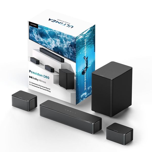 Ultimea Soundbar Dolby Atmos 5.1 Con Subwoofer, Diffusore Tv Surround 3D Per Home Cinema Con Bassi Regolabili, Poseidon D60-image