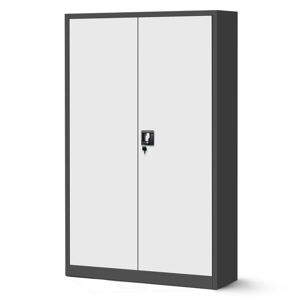 Armadio In Lamiera Xxl Armadio Per Ufficio Armadio Per Archiviazione Armadio In Metallo Ante A Battente Lamiera D'acciaio Verniciatura A Polvere 185 Cm X 115 Cm X 40 Cm Colore: Bianco Antracite-image