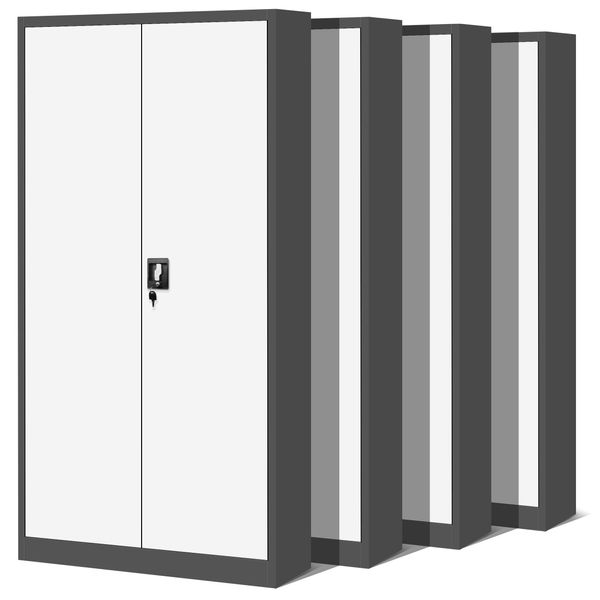 Set Di 4 Schedari C001H Armadio Per Ufficio Armadio In Metallo Armadio In Acciaio Armadio Per Utensili Armadio In Lamiera D'acciaio Verniciato A Polvere Armadio Con Ante A Battente Chiudibile 195 Cm X 90 Cm X 40 Cm (Antracite/Bianco)-image
