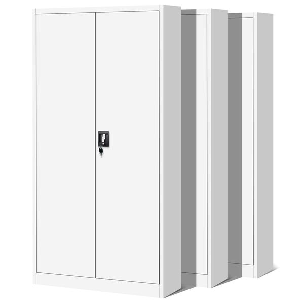3X Armadio Per Ufficio C001 Armadio Per Archiviazione Armadio Multiuso Armadio In Metallo 4 Ripiani Verniciatura A Polvere 185 Cm X 90 Cm X 40 Cm Bianco-image