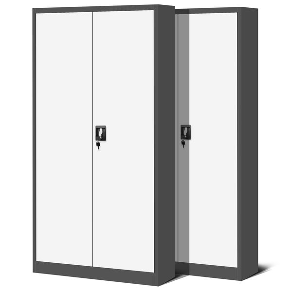 Set Di 2 Schedari C001H Armadio Per Ufficio Armadio In Metallo Armadio In Acciaio Armadio Per Utensili Armadio In Lamiera D'acciaio Verniciato A Polvere Armadio Con Ante A Battente Chiudibile A Chiave 195 Cm X 90 Cm X 40 Cm Colore: Antracite/Bianco-image