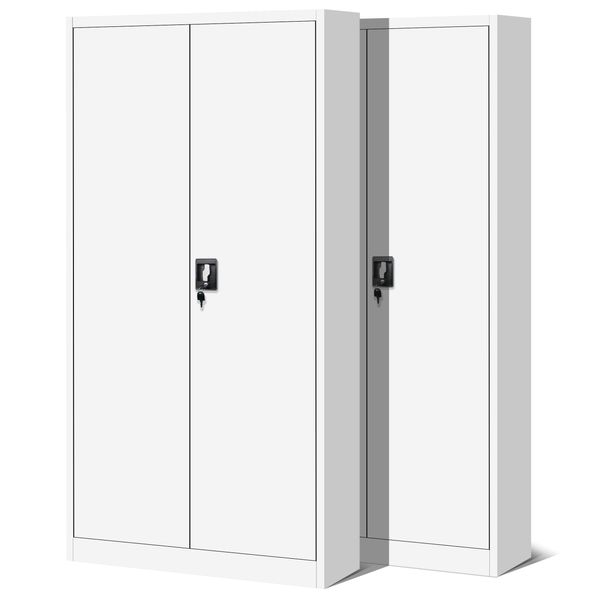 2X Armadio Per Ufficio C001 Armadio Per Archiviazione Armadio Multiuso Armadio In Metallo 4 Ripiani Verniciatura A Polvere 185 Cm X 90 Cm X 40 Cm Bianco-image