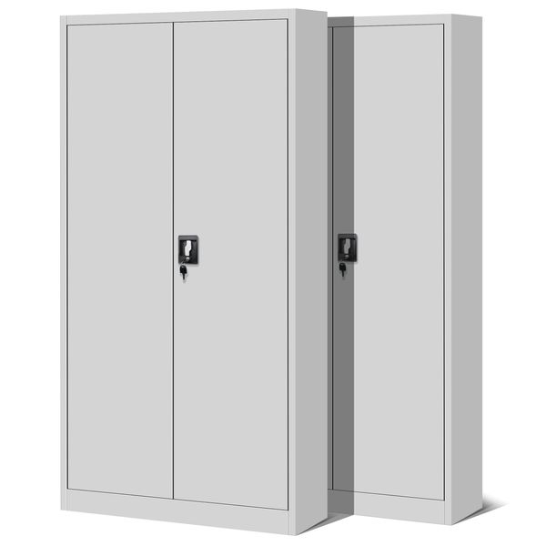 Set Di 2 Armadietti Per Documenti C001H Armadio Da Ufficio Armadio In Metallo Armadio In Acciaio Armadio Per Attrezzi Lamiere In Acciaio Verniciato A Polvere Armadio Con Ante A Battente Chiudibile A Chiave 195 Cm X 90 Cm X 40 Cm Colore: Grigio/Grigio-image