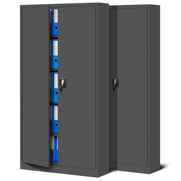 Set Di 2 Schedari C001 Armadio In Metallo Armadio In Acciaio Armadio Per Utensili Armadio Per Ufficio Armadio Per Archiviazione Armadio Universale Verniciatura A Polvere Porte A Battente 185 Cm X 90 Cm X 40 Cm Colore: Antracite/Antracite-image