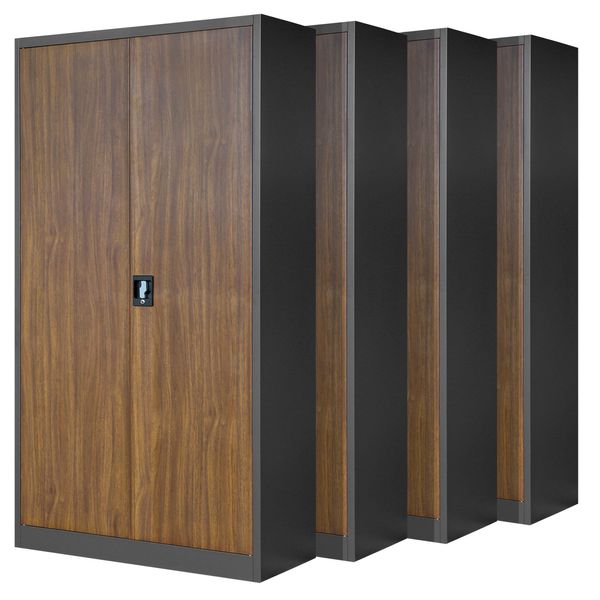 Set Di 4 Schedari C001 Armadio In Metallo Armadio In Acciaio Armadio Per Utensili Armadio Per Ufficio Armadio Per Archiviazione Armadio Universale Verniciatura A Polvere Porte A Battente 185 Cm X 90 Cm X 40 Cm Colore: Antracite/Look Legno-image