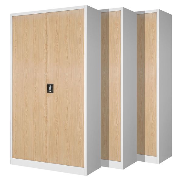 Set Di 3 Schedari C001 Armadio In Metallo Armadio In Acciaio Armadio Per Utensili Armadio Per Ufficio Armadio Per Archiviazione Armadio Universale Verniciatura A Polvere Ante A Battente 185 Cm X 90 Cm X 40 Cm Colore: Bianco/Look Legno-image