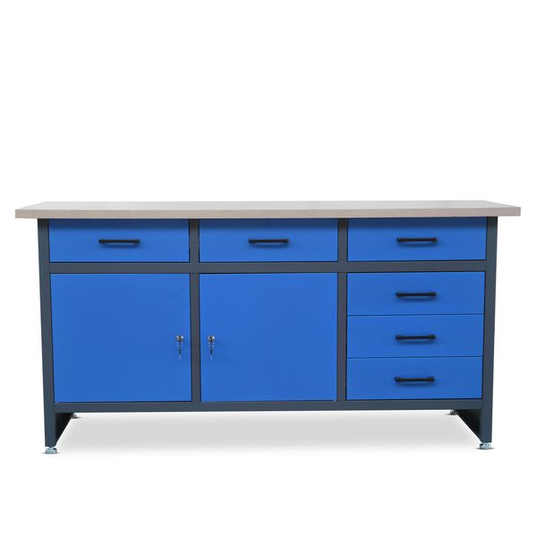 Banco Da Lavoro Banco Da Lavoro Blu Antracite; Piano In Legno 85X170X60-image