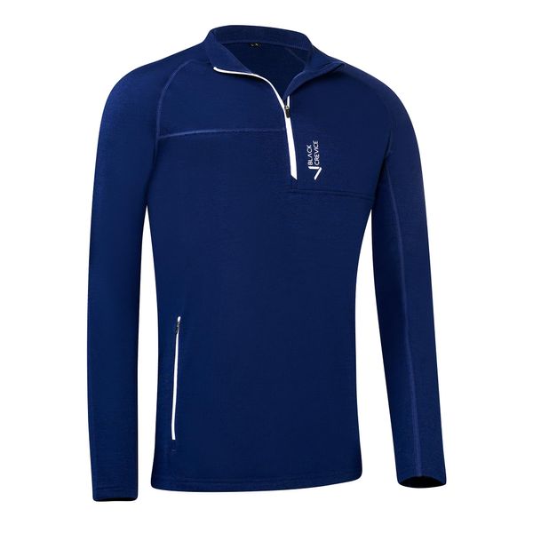 Black Crevice - Camicia Con Zip A Maniche Lunghe Da Uomo In Lana Merino - Senza Mulesing | Midlayer | Colore: Navy | Taglia: Xxl-image