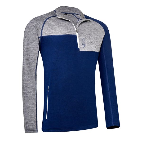 Black Crevice - Camicia Da Uomo Con Zip A Manica Lunga In Lana Merino - Senza Mulesing | Midlayer | Colore: Grey/Navy | Taglia: L-image